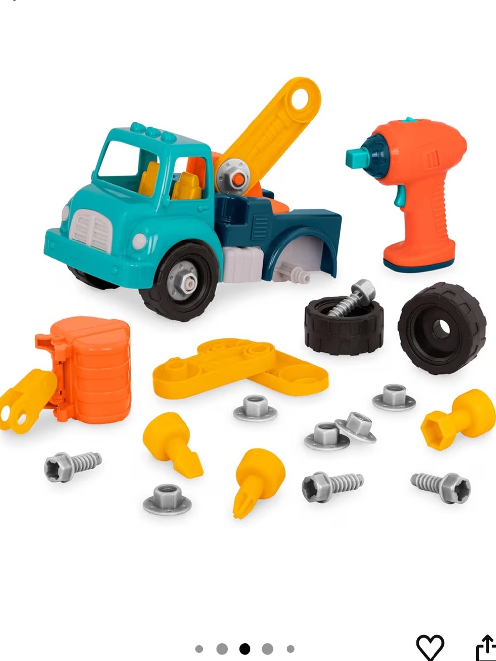 Kids Take-Apart Tow Truck Building Set — Teal, Orange & Yellow